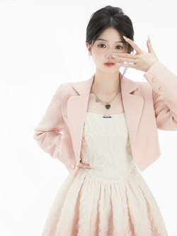 Acaine : พรีออเดอร์ ชุดเซ็ทแฟชั่นสไตล์เกาหลี (ราคาแยกชิ้น) เสื้อเบลเซอร์ครอปสั้นแขนยาวแต่งโบว์ใหญ่ / ชุดเดรสสายเดี่ยวไล่โทนสี แบรนด์แท้