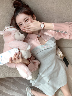 Palglg : พรีออเดอร์เดรสแฟชั่นสไตล์หวานน่ารักๆ ปักอักษรแบรนด์ Palglg รุ่นแบบสั้น แบรนด์แท้