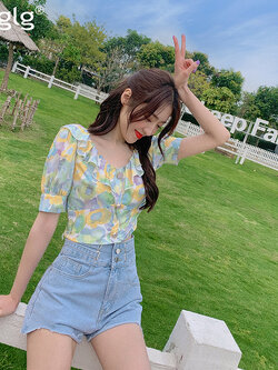 Palglg : พรีออเดอร์เสื้อแฟชั่นลายดอกไม้สไตล์เกาหลี น่ารักๆ งานแบรนด์