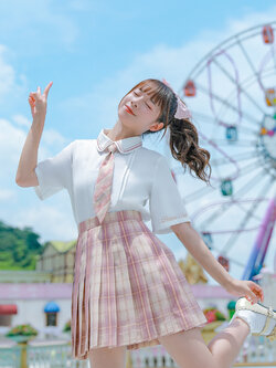 SNBL Girl : พรีออเดอร์ กระโปรงแฟชั่นสีชมพูลายสก็อต มีให้เลือกความยาว 3 ระดับ แบรนด์แท้