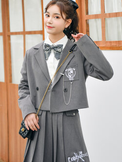 SNBL Girl : พรีออเดอร์ เสื้อสูทครอปสั้นแฟชั่นสไตล์ญี่ปุ่นสีเทา แบรนด์แท้