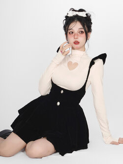 Shaoyeyan : พรีออเดอร์ กระโปรงสายเอี๊ยมแฟชั่นสีดำ แบรนด์แท้