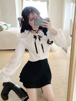 Summer Joy : พรีออเดอร์ เสื้อเชิ้ตแฟชั่นสีขาวแขนยาว (สินค้าไม่รวมริบบิ้น) แบรนด์แท้