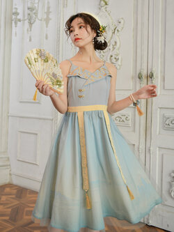 SNBL Girl : พรีออเดอร์ เดรสสายเดี่ยวสไตล์จีนโบราณโทนสีฟ้า แบรนด์แท้