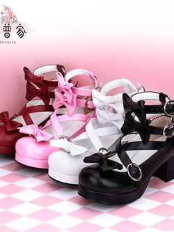 Angelic imprint : พรีออเดอร์ รองเท้าแฟชั่นสไตล์ญี่ปุ่นน่ารักๆ มีให้เลือก 5สี หนัง PU ประดับโบว์ สูง 6 ซม. แบรนด์แท้
