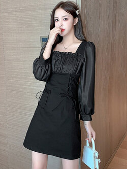 พรีออเดอร์ : เดรสแฟชั่นสไตล์เกาหลีแขนยาว มีให้เลือก 2สี