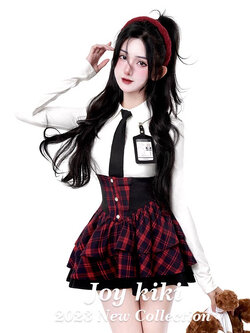 JOYKIKI : พรีออเดอร์ ชุดเซ็ทแฟชั่นสไตล์ญี่ปุ่น (ราคาแยกชิ้น) เสื้อเชิ้นแขนยาว / กระโปรงลายสก็อต งานป้ายแบรนด์