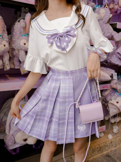 SNBL Girl : พรีออเดอร์ กระโปรงแฟชั่นสไตล์ญี่ปุ่นลายสก็อตสีม่วงพาสเทล แบรนด์แท้