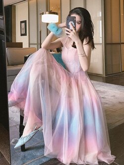 พรีออเดอร์ : เดรสยาวฤดูร้อนแฟชั่นสไตล์หวานน่ารักๆ สีพาสเทล แขนกุด