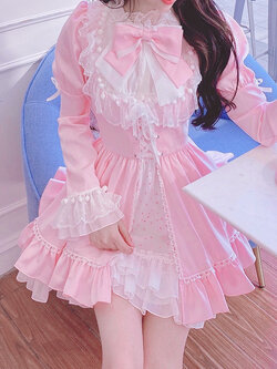 Summer Joy : พรีออเดอร์ เดรสแฟชั่นสไตล์โลลิต้าสีชมพูหวาน มีให้เลือกแบบยาวและแบบสั้น แบรนด์แท้