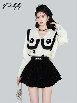 Palglg : พรีออเดอร์ เสื้อสเวตเตอร์ไหมพรม แขนยาวปักลายดอกไม้หวานๆ แบรนด์แท้