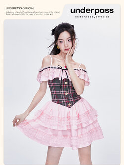 Underpass : พรีออเดอร์ ชุดเดรสแฟชั่นสไตล์หวานเปิดไหล่แต่งระบายลูกไม้ แบรนด์แท้