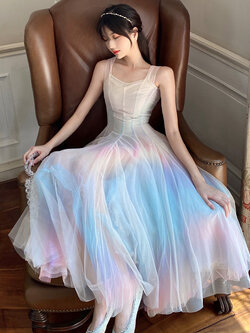 พรีออเดอร์ : เดรสยาวฤดูร้อนแฟชั่นสไตล์หวานน่ารักๆ สีพาสเทล แขนกุด