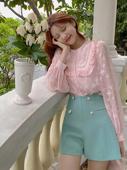 Palglg : พรีออเดอร์ กางเกงขาสั้นเอวสูงสีเขียว แบรนด์แท้