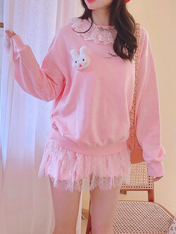 Summer Joy : พรีออเดอร์ เสื้อสเวตเตอร์กันหนาวแขนยาว แต่งตุ๊กตากระต่ายน่ารักๆ ตามแบบ แบรนด์แท้