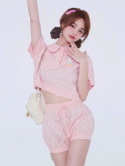 Girly Fancy Club : พรีออเดอร์ ชุดเซ็ทเสื้อกางเกงชุดลำลอง ลายสก็อตหวานสไตล์ญี่ปุ่น (ราคาแยกชิ้น) แบรนด์แท้