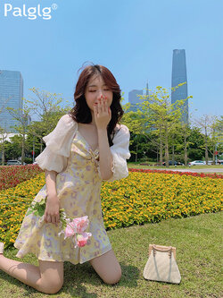 Palglg : พรีออเดอร์ เดรสชีฟองแฟชั่นสไตล์หวานน่ารักลายตามแบบ งานแบรนด์