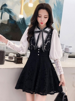 พรีออเดอร์ : ชุดเซ็ทแฟชั่นสไตล์หวาน เสื้อเชิ้ต + กระโปรงเอี๊ยมลูกไม้ ตามแบบ