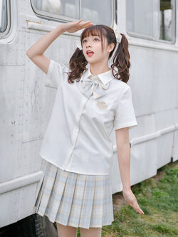 SNBL Girl : เสื้อเชิ้ตแฟชั่นสไตล์ยูนิฟอร์ม ปักข้อความที่ปกและกระเป๋า มีให้เลือก 2สี 2 แบบ แขนสั้น/ยาว (สินค้าไม่รวมโบว์และเนคไทค่ะ) แบรนด์แท้