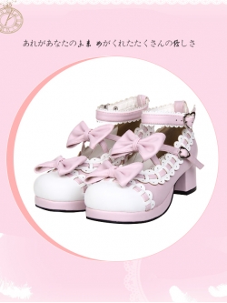 Angelic imprint : พรีออเดอร์ รองเท้าแฟชั่นสไตล์ญี่ปุ่นหนัง PU ประดับโบว์ด้านหลัง สูง 4.5 ซม. และ สูง 6.5 ซม. แบรนด์แท้