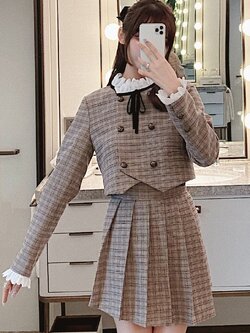 Girly Fancy Club : พรีออเดอร์ ชุดสูทแฟชั่นสไตล์ญี่ปุ่นน่ารักๆ เสื้อสูทแขนยาวติดกระดุมสองแถว และ กระโปรงจีบหน้า งานแบรนด์ (ราคาแยกชิ้น)