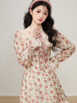 Acaine : พรีออเดอร์ เดรสแฟชั่นสไตล์หวานระบายลูกไม้ แบบเรียบ/พิมพ์ลายกุหลาบ แบรนด์แท้