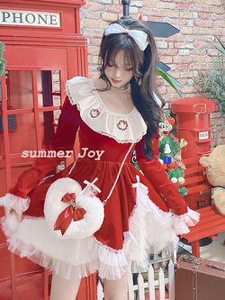 Summer Joy : พรีออเดอร์ เดรสแฟชั่นสไตล์หวาน เดรสคริสต์มาสสีแดงขาวกำมะหยี่ และ กระเป๋าหัวใจน่ารักๆ แบรนด์แท้