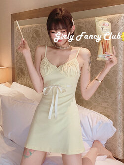 Girly Fancy Club : พรีออเดอร์ เดรสแฟชั่นสายเดี่ยวน่ารักๆ มีสายริบบิ้นด้านหน้า แบรนด์แท้