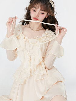 Acaine : พรีออเดอร์ ชุดเซ็ทแฟชั่นสไตล์หวาน (ราคาแยกชิ้น) เดรสชีฟองสายเดี่ยว และ เสื้อคลุมแขนยาว แบรนด์แท้