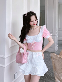 Summer Joy : พรีออเดอร์ กระโปรงแฟชั่นประดับโบว์น่ารักๆ มีให้เลือก 2สี แบรนด์แท้