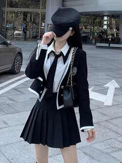 พรีออเดอร์ : ชุดสูทคาดิแกนแฟชั่นสีดำแขนยาว ( เสื้อสูท /กระโปรง / เสื้อเชิ้ต ราคาแยกชิ้นค่ะ)