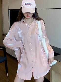 พรีออเดอร์ : เสื้อเชิ้ตแขนยาวแฟชั่นสะท้อนประกายมุก มี 2สี