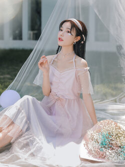 SNBL Girl : พรีออเดอร์ เดรสยาวแฟชั่นสีพาสเทลหวานๆ แต่งประกาย มีสายคล้องคอ แบรนด์แท้