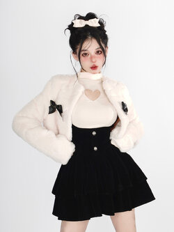 Shaoyeyan : พรีออเดอร์ เสื้อคลุมกันหนาวแขนยาวขนนุ่มปักลายหัวใจ แบรนด์แท้