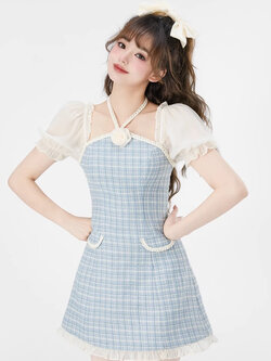 Acaine : พรีออเดอร์ เดรสแฟชั่นสไตล์น่ารัก แต่งสายคล้องคอกุหลาบ แบรนด์แท้