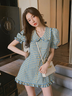 พรีออเดอร์ : เดรสแฟชั่นลายสก็อตแขนตุ๊กตาน่ารักๆ