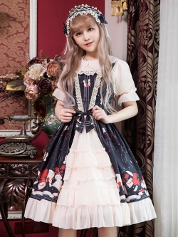 พรีออเดอร์ : เดรสโลลิต้า แขนกุด แบบผ่าหน้าแต่งระบาย (มี 2 สีค่ะ) สินค้าไม่รวมเสื้อตัวใน