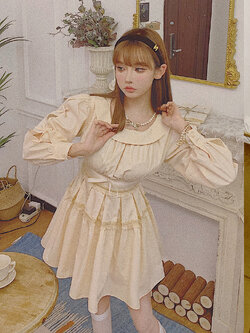 Girly Fancy Club : พรีออเดอร์ เดรสผ้าฝ้ายแฟชั่นน่ารักๆ แขนยาว ประดับโบว์ช่วงแขน แบรนด์แท้