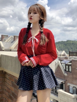 พรีออเดอร์ : กระโปรงแฟชั่นสไตล์ญี่ปุ่นน่ารักๆ สีน้ำเงินเข้มลายจุด