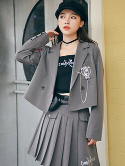 SNBL Girl : พรีออเดอร์ กระโปรงแฟชั่นสไตล์ญี่ปุ่นสีเทาแต่งจีบด้านข้าง แบรนด์แท้