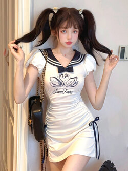 Bobon21 : พรีออเดอร์ เดรสแฟชั่นเข้ารูปแบบสวยหวาน แต่งปกกะลาสี แบรนด์แท้