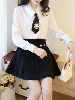 พรีออเดอร์ : เสื้อเชิ๊ตแฟชั่นแขนยาวกระดุมเพชร + เทคไทตามแบบ