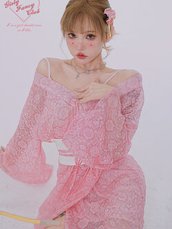 Girly Fancy Club : พรีออเดอร์ ชุดเซ็ทแฟชั่นสไตล์ญี่ปุ่น (ราคาแยกชิ้น) ชุดเดรสสายเดี่ยวซับใน / เสื้อคลุมกิโมโน / เข็มขัดรัดเอว แบรนด์แท้