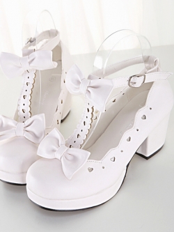 รองเท้าแฟชั่นสไตล์ญี่ปุ่น รองเท้าโลลิต้าประดับโบว์ หนัง PU สูง 6.5 ซม.