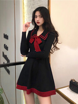 พรีออเดอร์ : เดรสแฟชั่นสไตล์เกาหลีแขนยาว มีให้เลือก 2 สี