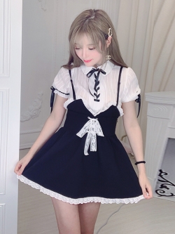 Summer Joy : กระโปรงแฟชั่นสำตล์ญี่ปุ่นสีดำ สามารถใส่เป็นเอี๊ยม หรือเสื้อเกาะอกแบบเก๋ๆ ได้ทั้ง 3 แบบใน 1 เดียว แบรนด์แท้