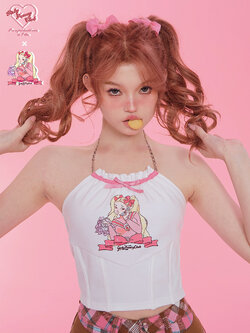 Girly Fancy Club : พรีออเดอร์ เสื้อเกาะอกมีสายโซ่คล้องคอพิมพ์ลาย แบรนด์แท้