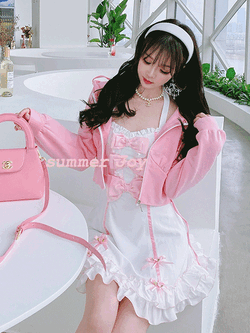 Summer Joy : พรีออเดอร์ เดรสแขนกุดสไตล์โลลิต้าน่ารักๆ ประดับโบว์ มีให้เลือก 2สี แบรนด์แท้