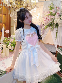 Summer Joy : พรีออเดอร์ เดรสเจ้าหญิงแฟชั่นสไตล์หวานฉลุลายหัวใจ หน้า-หลัง มีให้เลือก 2สี แบรนด์แท้