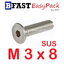 สกรูหัวจมเตเปอร์สแตนเลส SUS M3 x 8 (15 ตัว/ถุง)